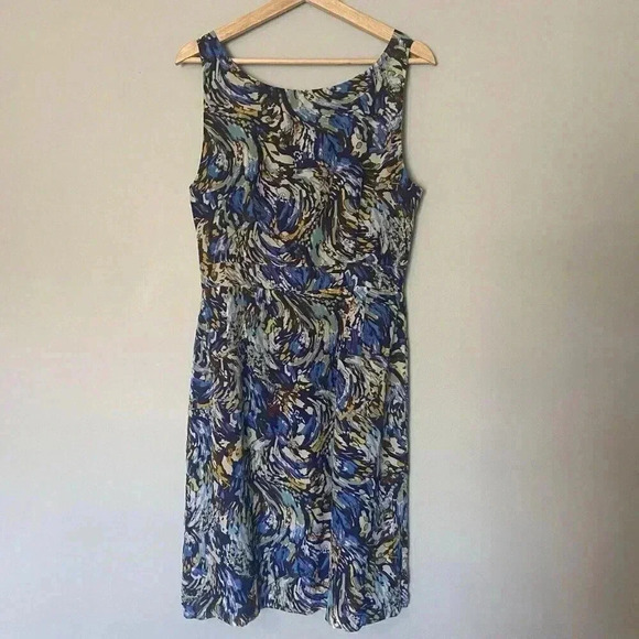 Anthro Moulinette Soeurs Oak Apple 100% Silk Dress Size 12 Blue - Picture 6 of 15